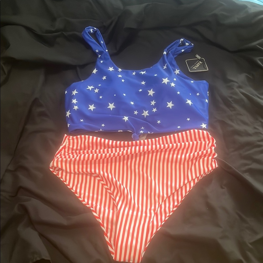 Zaful Blue and Red Patriotic Bikini